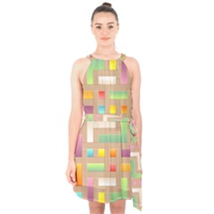 Abstract Background Colorful Halter Collar Waist Tie Chiffon Dress