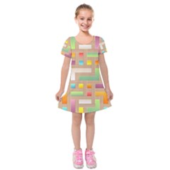 Abstract Background Colorful Kids  Short Sleeve Velvet Dress