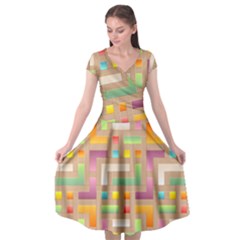 Abstract Background Colorful Cap Sleeve Wrap Front Dress