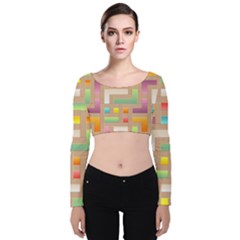 Abstract Background Colorful Velvet Long Sleeve Crop Top