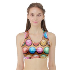 Background Colorful Abstract Brown Sports Bra With Border