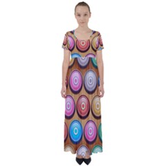 Background Colorful Abstract Brown High Waist Short Sleeve Maxi Dress