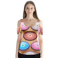 Background Colorful Abstract Brown Butterfly Sleeve Cutout Tee 