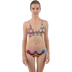 Background Colorful Abstract Brown Wrap Around Bikini Set