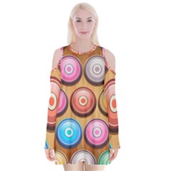 Background Colorful Abstract Brown Velvet Long Sleeve Shoulder Cutout Dress