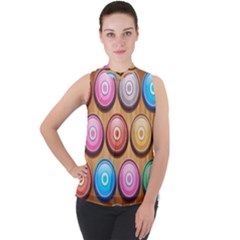 Background Colorful Abstract Brown Mock Neck Chiffon Sleeveless Top by HermanTelo