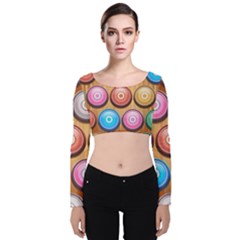 Background Colorful Abstract Brown Velvet Long Sleeve Crop Top