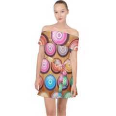 Background Colorful Abstract Brown Off Shoulder Chiffon Dress by HermanTelo