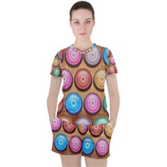 Background Colorful Abstract Brown Women s Tee And Shorts Set