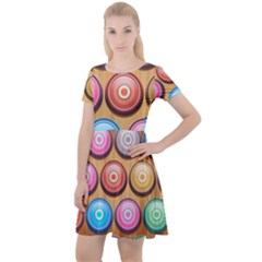 Background Colorful Abstract Brown Cap Sleeve Velour Dress 