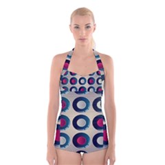 Background Colorful Abstract Boyleg Halter Swimsuit 