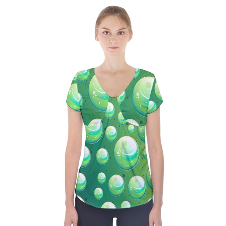 Background Colorful Abstract Circle Short Sleeve Front Detail Top