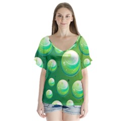 Background Colorful Abstract Circle V-neck Flutter Sleeve Top