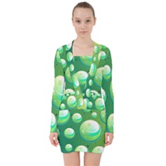 Background Colorful Abstract Circle V-neck Bodycon Long Sleeve Dress by HermanTelo