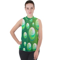 Background Colorful Abstract Circle Mock Neck Chiffon Sleeveless Top