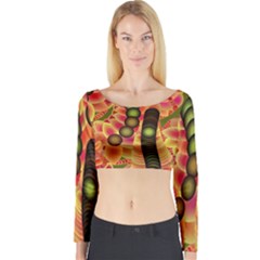 Abstract Background Digital Green Long Sleeve Crop Top