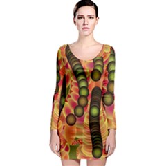 Abstract Background Digital Green Long Sleeve Bodycon Dress