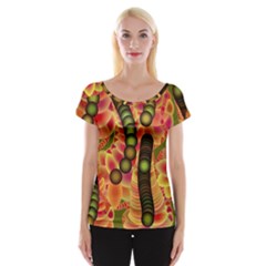 Abstract Background Digital Green Cap Sleeve Top