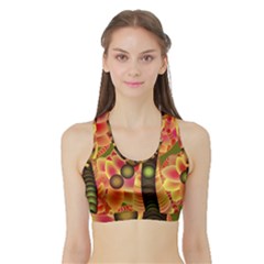 Abstract Background Digital Green Sports Bra With Border