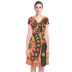 Abstract Background Digital Green Short Sleeve Front Wrap Dress