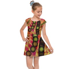 Abstract Background Digital Green Kids  Cap Sleeve Dress