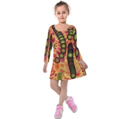 Abstract Background Digital Green Kids  Long Sleeve Velvet Dress