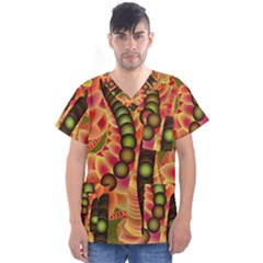 Abstract Background Digital Green Men s V-neck Scrub Top