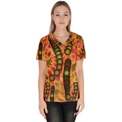 Abstract Background Digital Green Women s V-neck Scrub Top