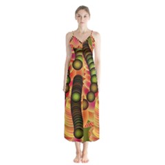 Abstract Background Digital Green Button Up Chiffon Maxi Dress