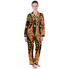 Abstract Background Digital Green Satin Long Sleeve Pyjamas Set by HermanTelo