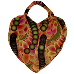 Abstract Background Digital Green Giant Heart Shaped Tote