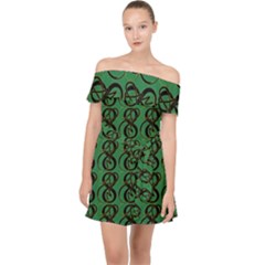 Abstract Pattern Graphic Lines Off Shoulder Chiffon Dress by HermanTelo