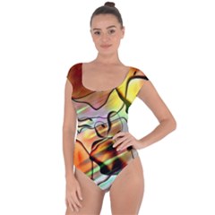 Abstract Transparent Drawing Short Sleeve Leotard 