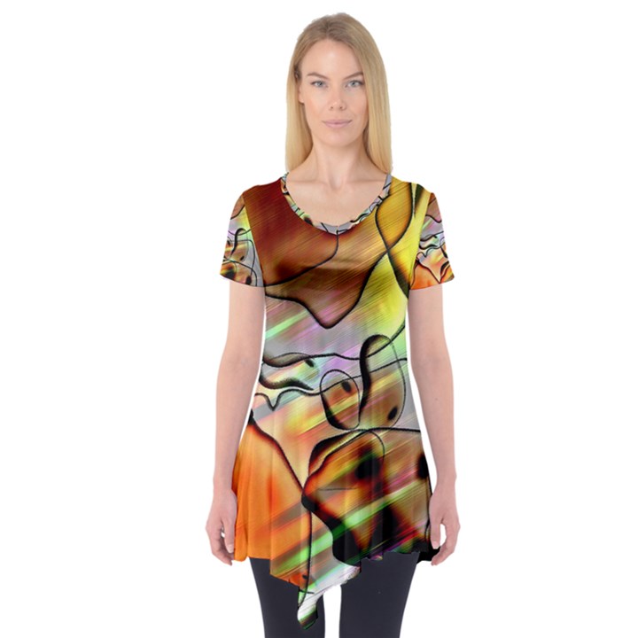 Abstract Transparent Drawing Short Sleeve Tunic 