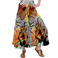 Abstract Transparent Drawing Satin Palazzo Pants