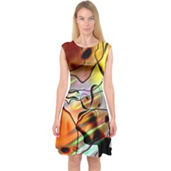 Abstract Transparent Drawing Capsleeve Midi Dress