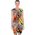 Abstract Transparent Drawing Capsleeve Drawstring Dress  View1