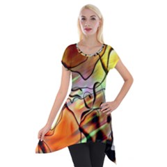 Abstract Transparent Drawing Short Sleeve Side Drop Tunic