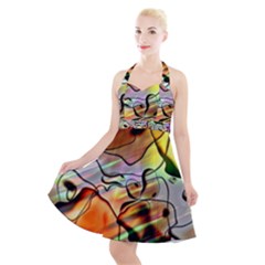 Abstract Transparent Drawing Halter Party Swing Dress 