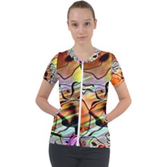 Abstract Transparent Drawing Short Sleeve Zip Up Jacket