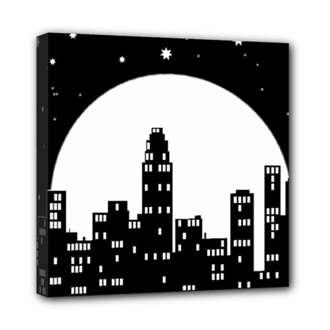 City Night Moon Star Mini Canvas 8  X 8  (stretched)