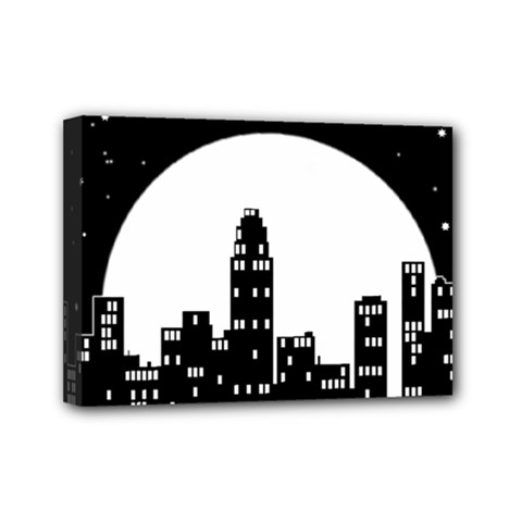 City Night Moon Star Mini Canvas 7  X 5  (stretched) by HermanTelo