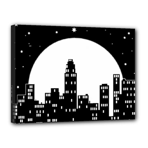 City Night Moon Star Canvas 16  X 12  (stretched)