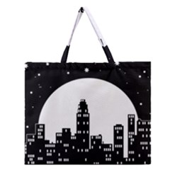 City Night Moon Star Zipper Large Tote Bag