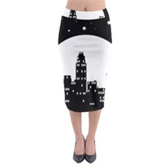 City Night Moon Star Midi Pencil Skirt