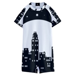 City Night Moon Star Kids  Boyleg Half Suit Swimwear