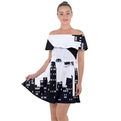 City Night Moon Star Off Shoulder Velour Dress by HermanTelo