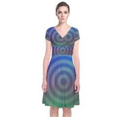 Blue Green Abstract Background Short Sleeve Front Wrap Dress