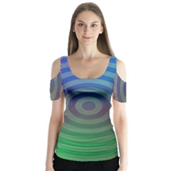 Blue Green Abstract Background Butterfly Sleeve Cutout Tee 