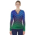 Blue Green Abstract Background V-Neck Long Sleeve Top View1